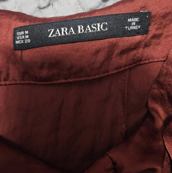 ZARA Cognac ruched front layered midi skirt with side slit In Bronze. Size M NWT - Picture 9 of 10